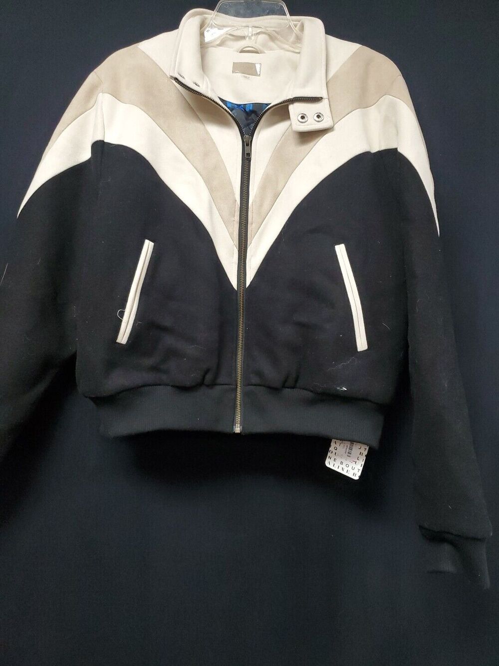 Mother The Big M Jacket Coat Tokyo Drift Black Beige White Zip Up Size Large NWT